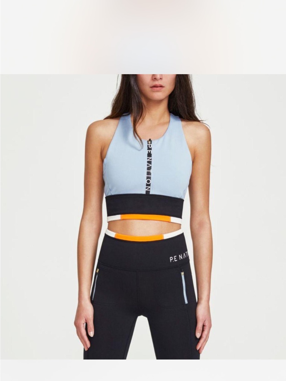 P.E Nation Light Blue Zip Sports Bra with matching leggings